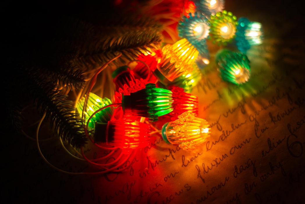 Vintage Ribbed Christmas Lights, Retro Christmas Tree Garland, Working Christmas String Lights