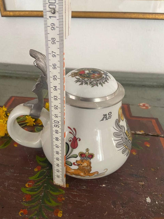 Vintage Bavarian Beer Stein Ceramic Mug with Pewter Lid Lion Eagle Crest