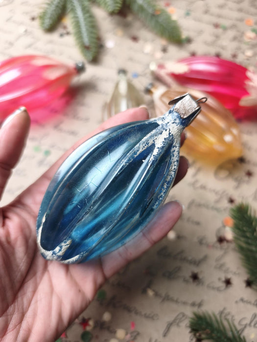 Vintage Caramel Glass Teardrop Ornaments – 1970s, Set of 5