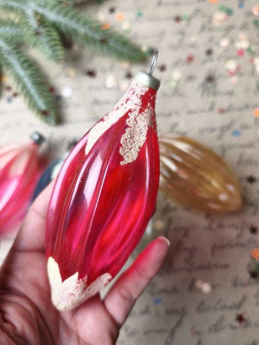 Vintage Caramel Glass Teardrop Ornaments – 1970s, Set of 5
