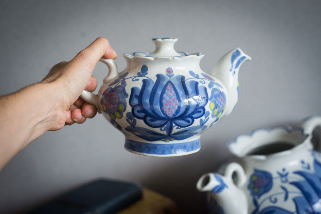 Vintage Ceramic Teapot Set', Blue Gzhel Floral Two-Pot Teapots