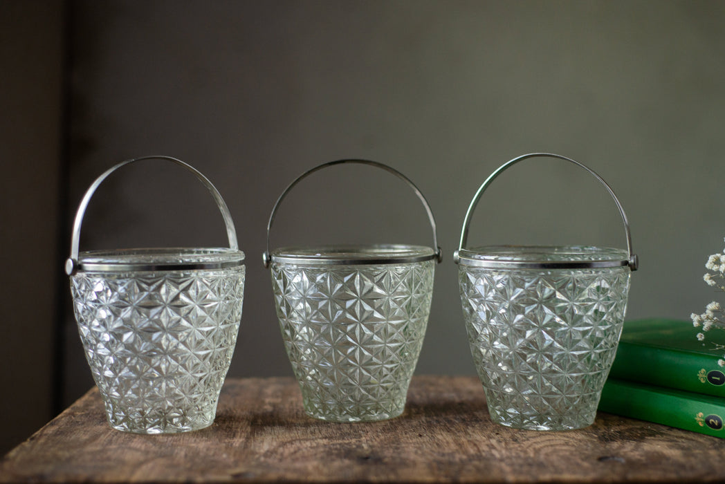 Vintage Crystal Candy Dish in Bucket Shape, 1960s Cut Glass Ice Bowl