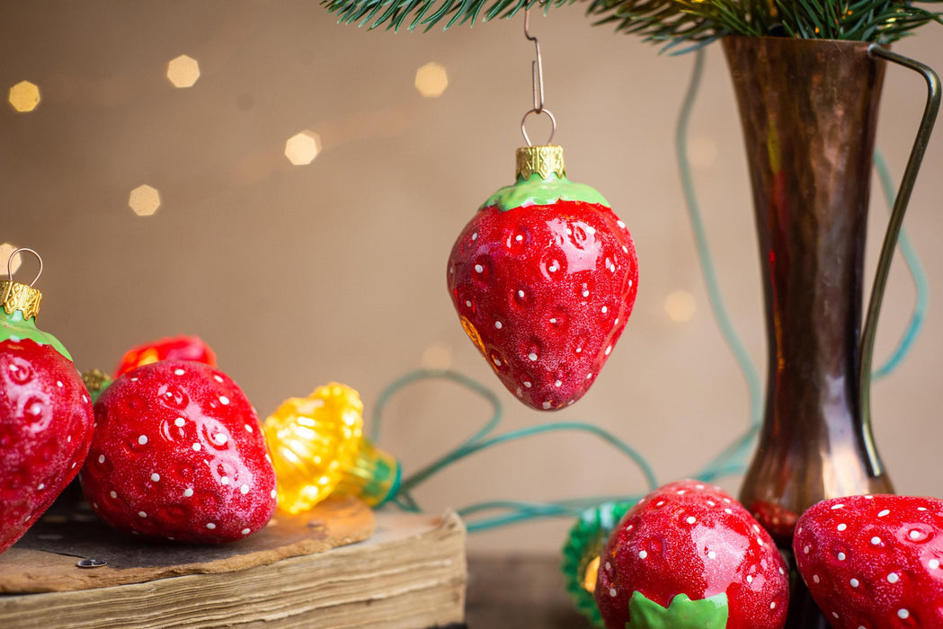Hand Painted Strawberry Glass Christmas Ornaments