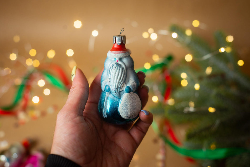 Vintage Santa Glass Christmas Ornament, Rustic Xmas Tree