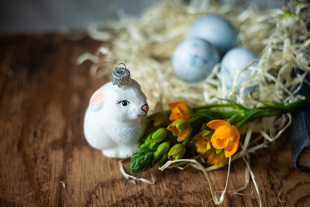 Glass Bunny Ornament - Hand Blown Glass Bunny Easter Tree Decoration