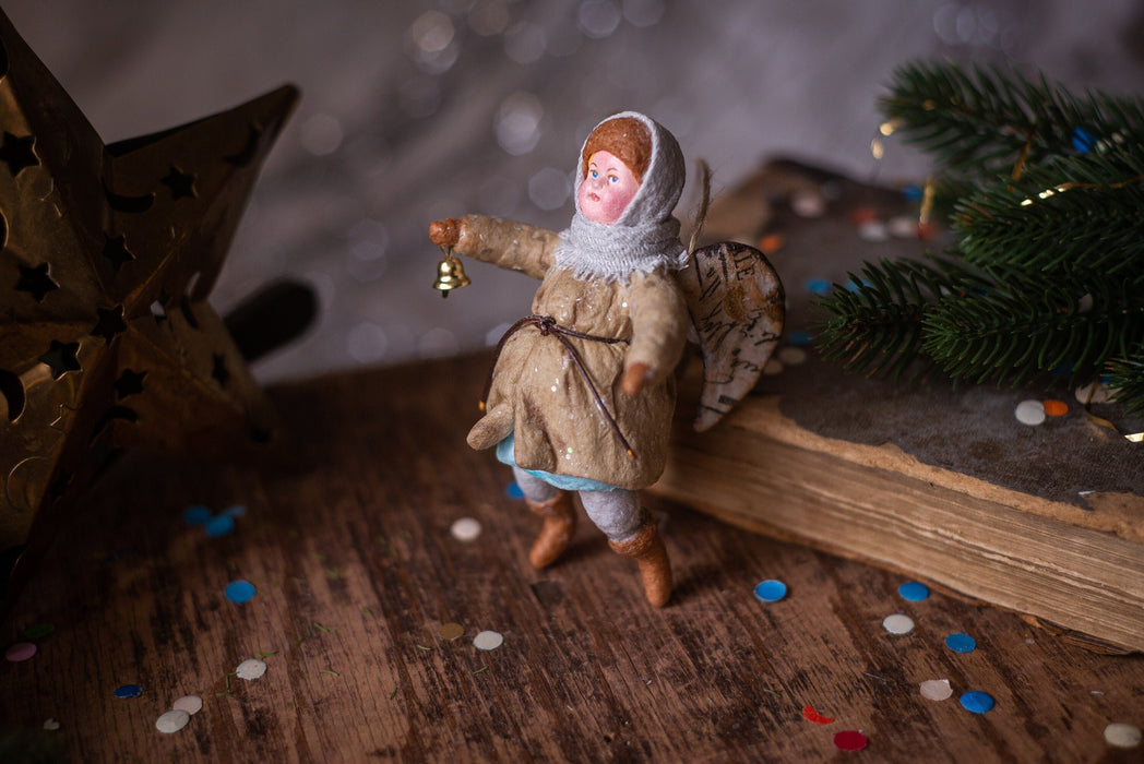 Spun Cotton Angel Boy Ornament, Vintage Inspired