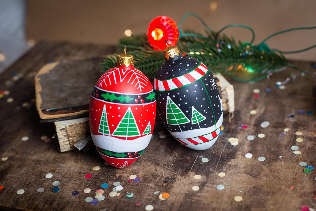 Scandinavian Christmas Ornaments Set, Hand Painted Glass Baubles, Nordic Holiday Decor