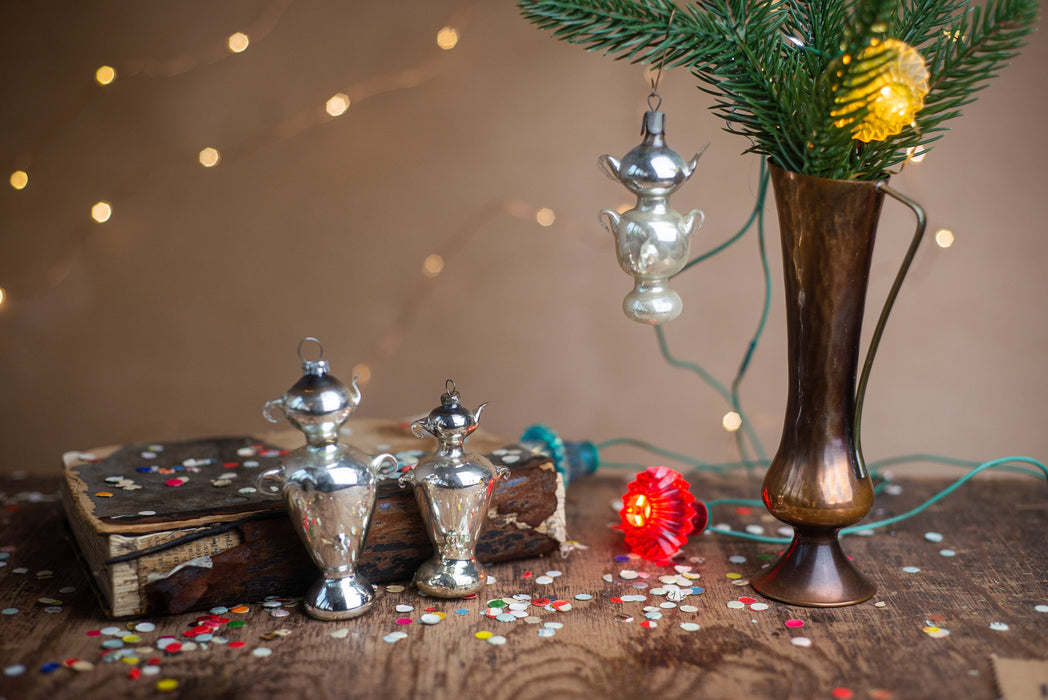 Silver Christmas Ornaments - Rustic Samovar Tree Decoration for Unique Holiday Decor