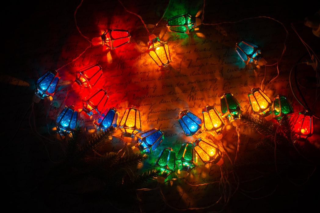 Vintage Lantern Christmas Lights, Retro Tree String Lights, Working Holiday Garland