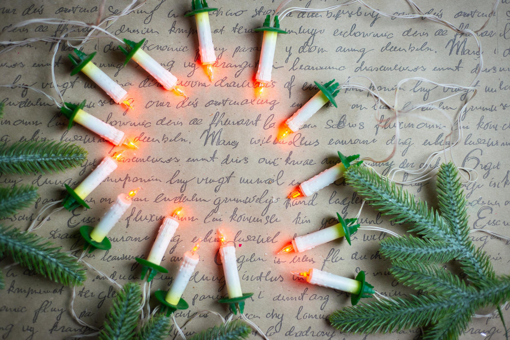 Vintage Clip On Candle Tree Lights, Retro Christmas Garland, Working Long String Lights