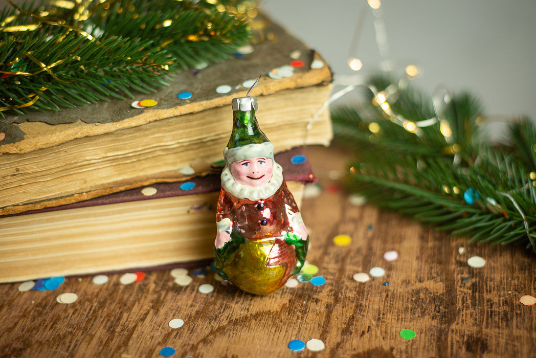 Vintage Circus Clown Christmas Ornament, 1950s Glass