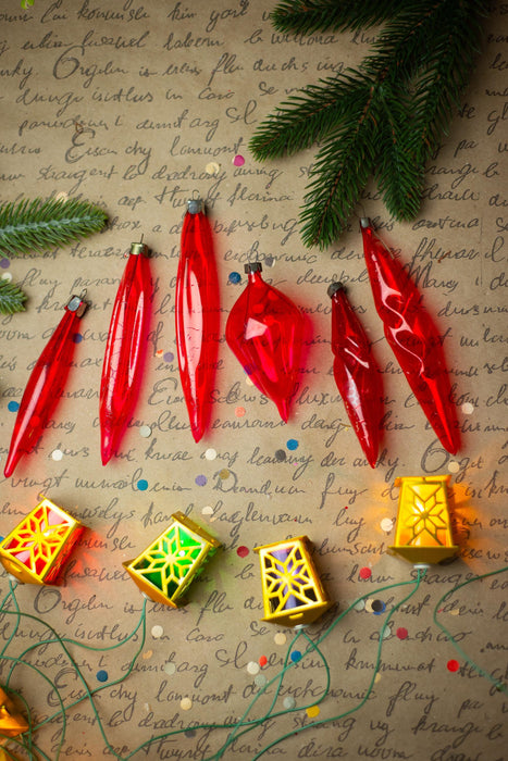 Vintage Red Glass Christmas Ornaments, Set of 6 – 1950s