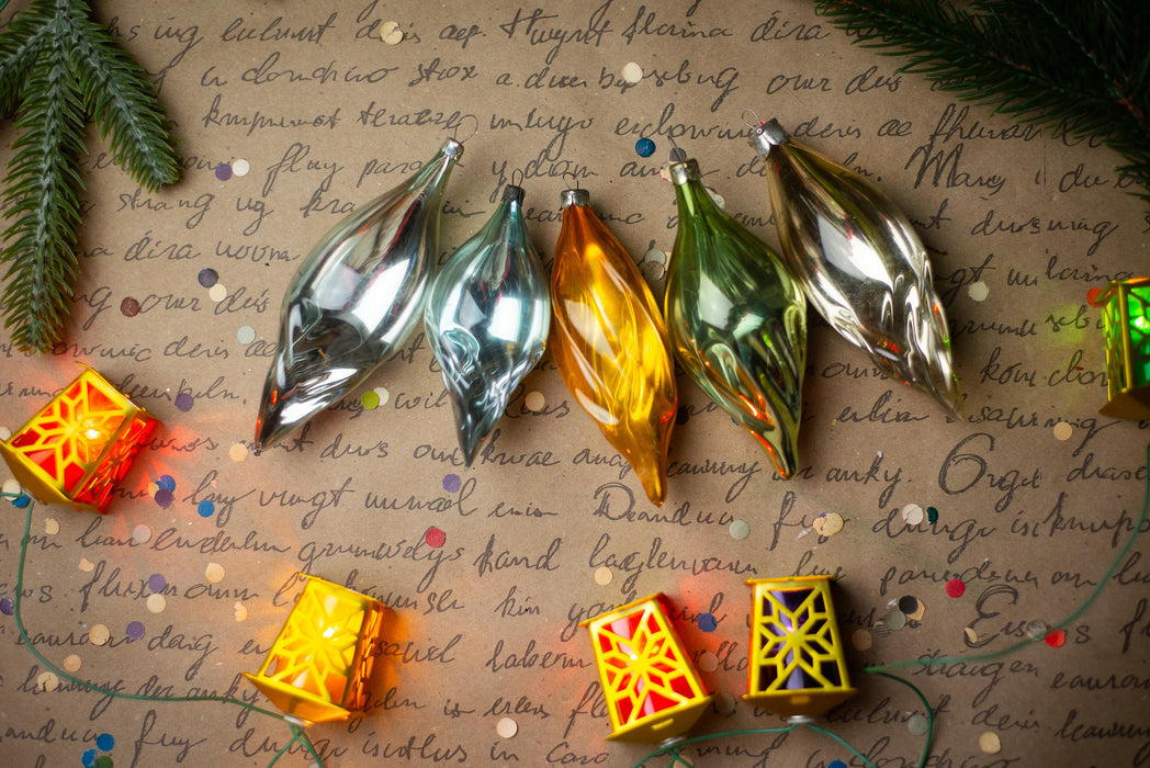 Glass Icicle Christmas Ornaments, Choose Set of 3 or 5