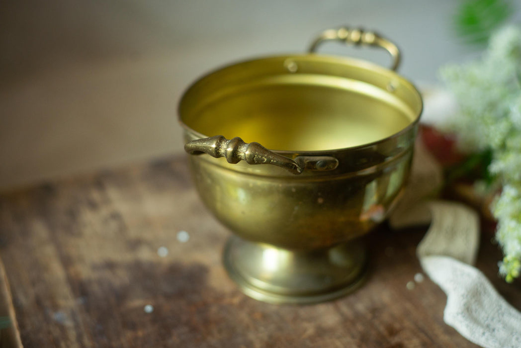 Vintage Brass Planter - Trophy Style Pedestal Planter with Aged Brass Finish