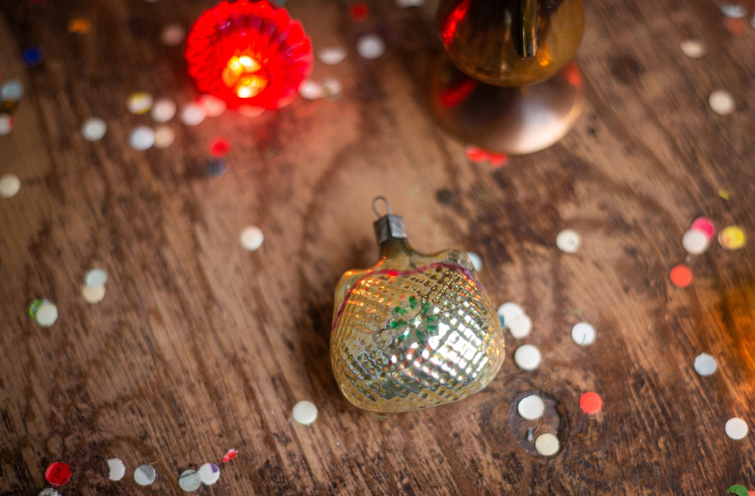 Vintage Glass Purse Christmas Ornament, Gold Mid Century