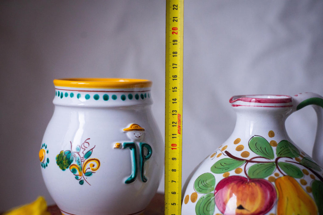 Vintage Italian Majolica Pitcher 1970s Hand Painted Ceramic Jug