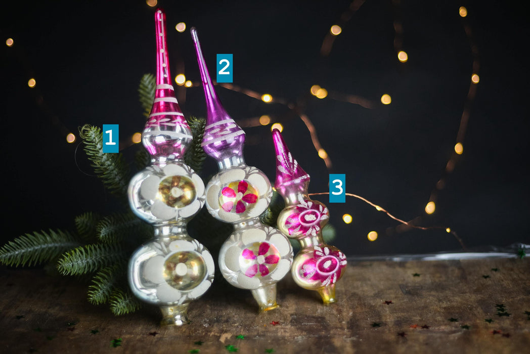 Vintage Pink & Gold Indent Glass Tree Topper – 1960s