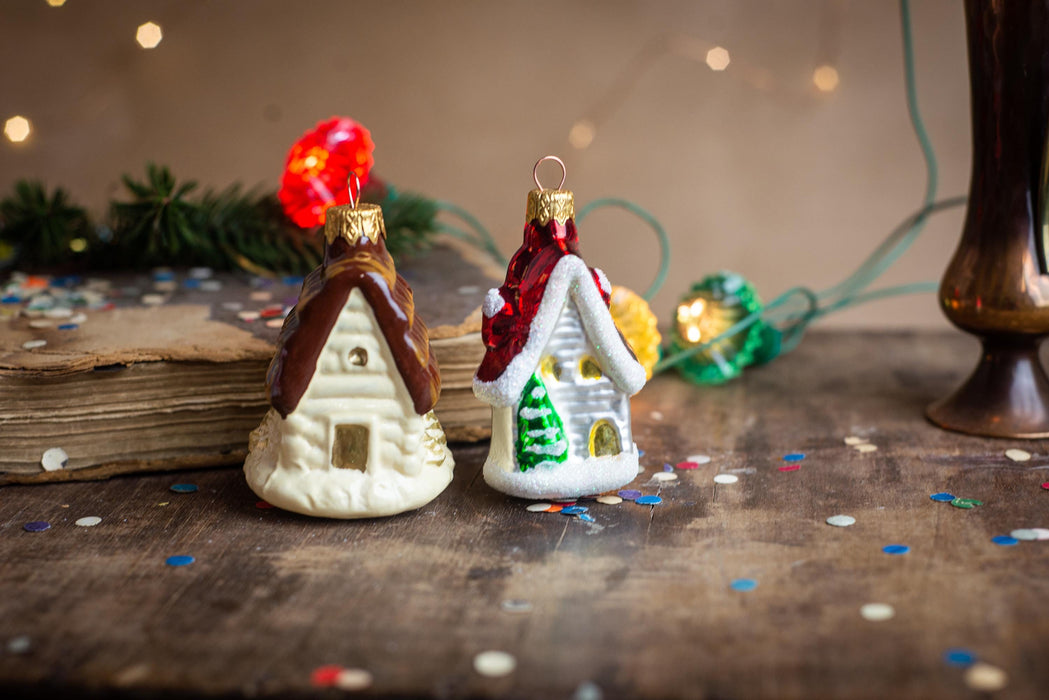 Vintage Gingerbread House Glass Ornament, Hand Painted