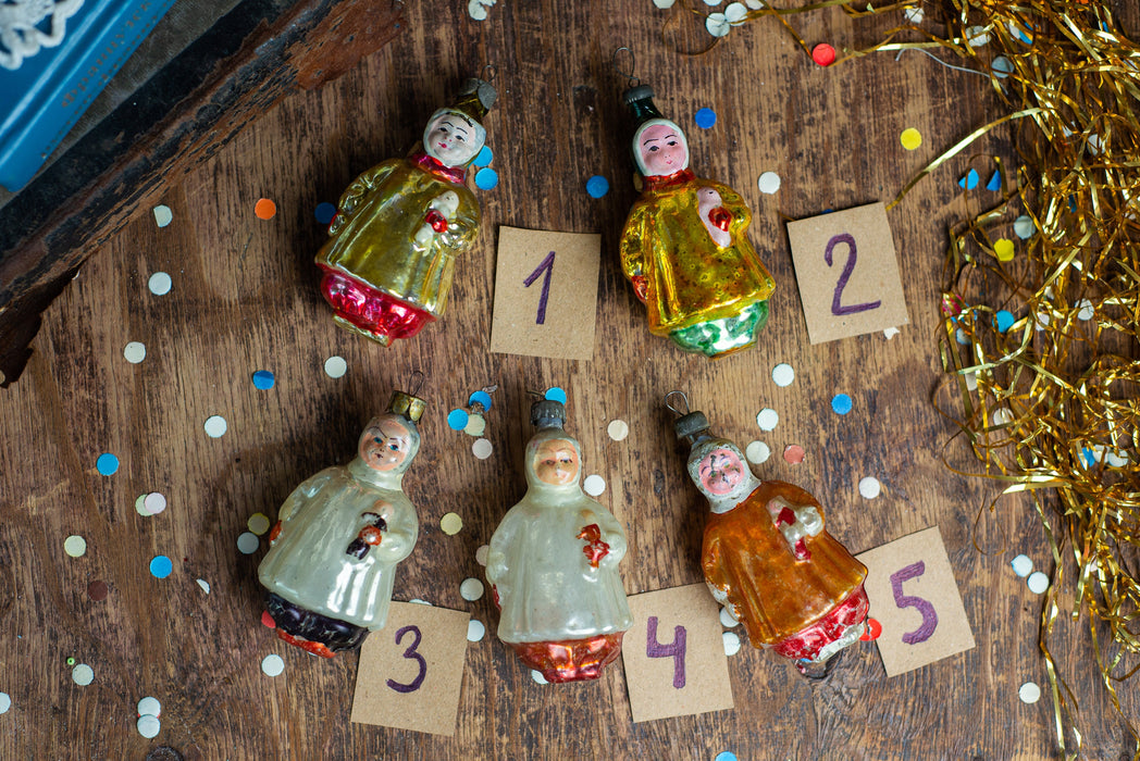 Vintage Girl Glass Ornament, 1960s Soviet Christmas