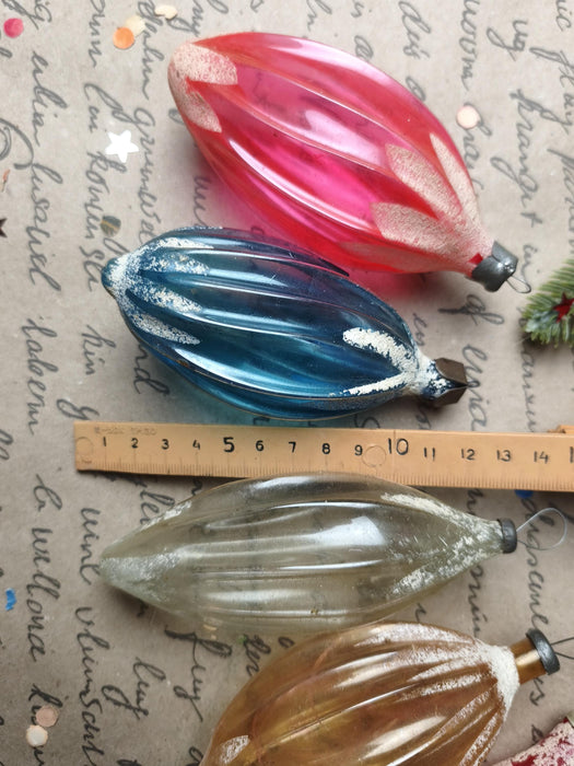 Vintage Caramel Glass Teardrop Ornaments – 1970s, Set of 5