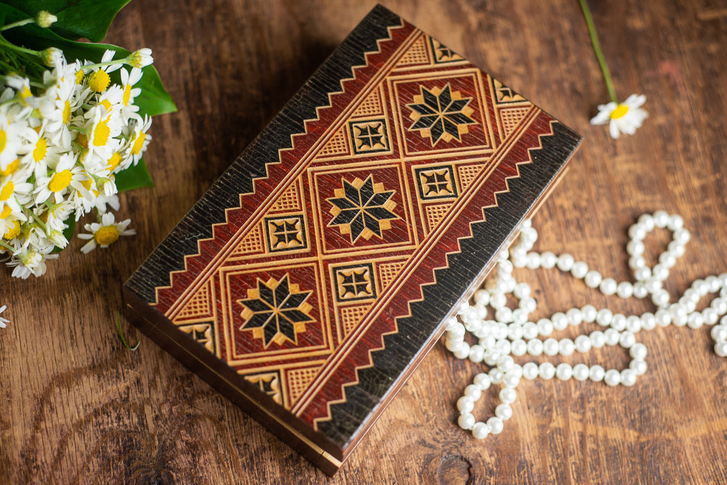 vintage wooden trinket box, Folk Mosaic Inlay Wooden Pair
