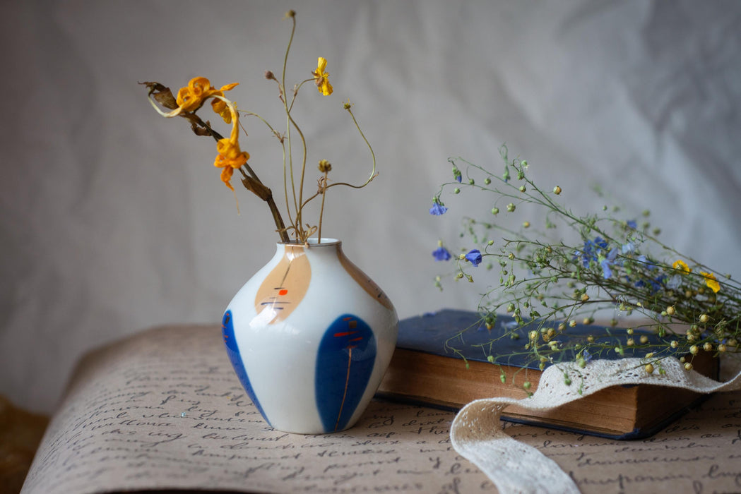 Mid Century Ceramic Vase – Bauhaus Style Abstract Painted Pottery, Modernist Art Home Decor