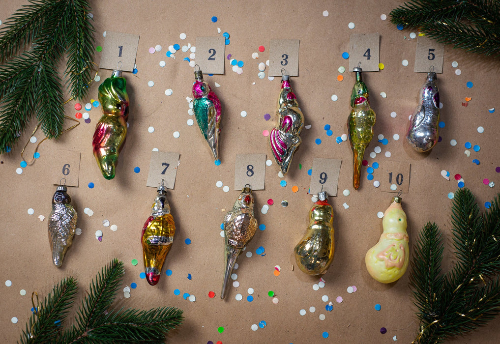 Vintage Glass Bird Ornaments, Retro Parrot & Chicken Xmas