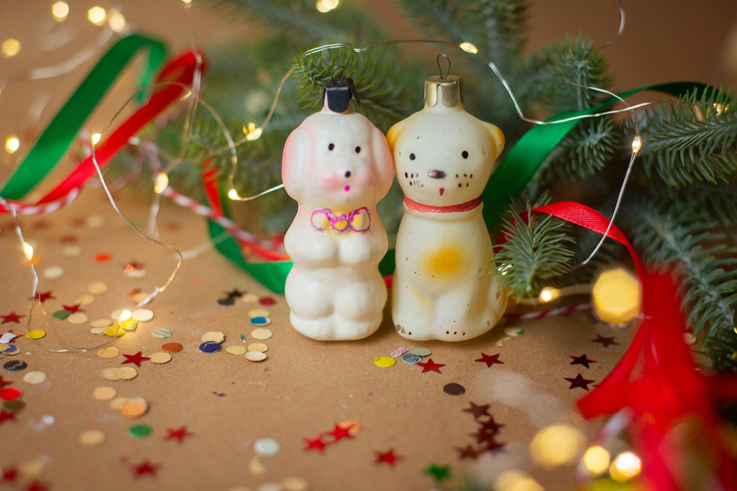 Vintage Hand-Painted Glass Dog Christmas Ornament