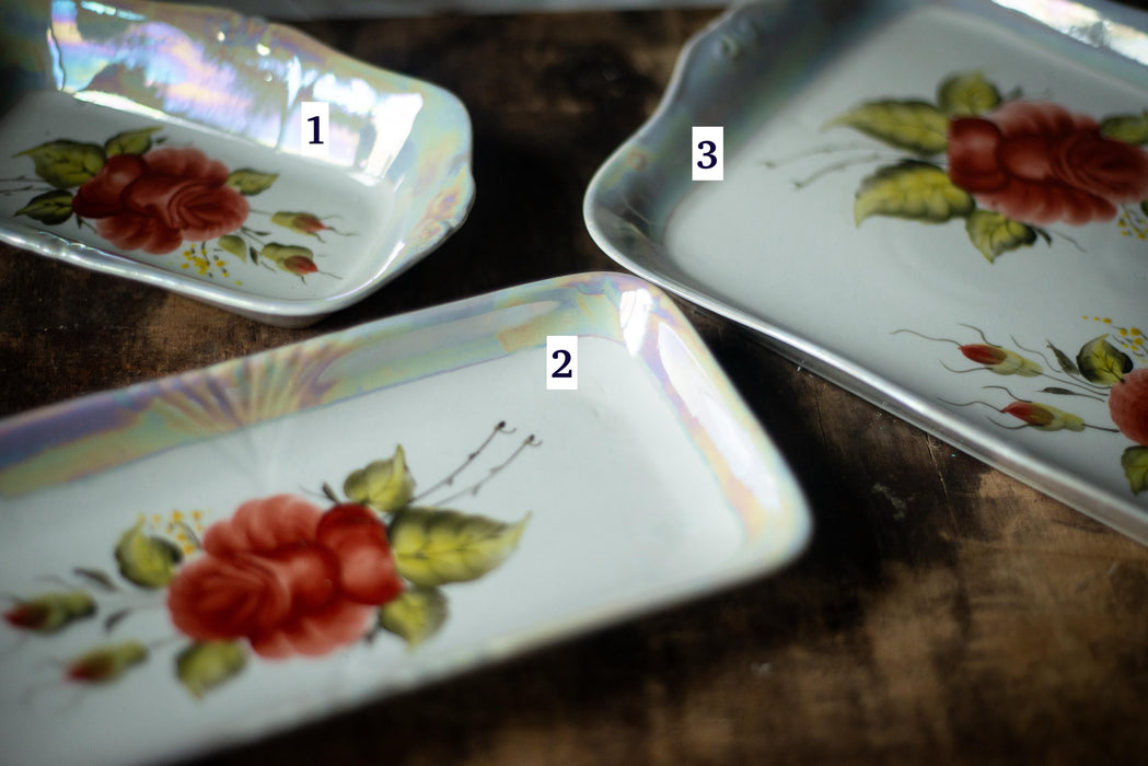 Vintage Porcelain Plates – USSR Floral Lusterware Set With Hand Painted Roses