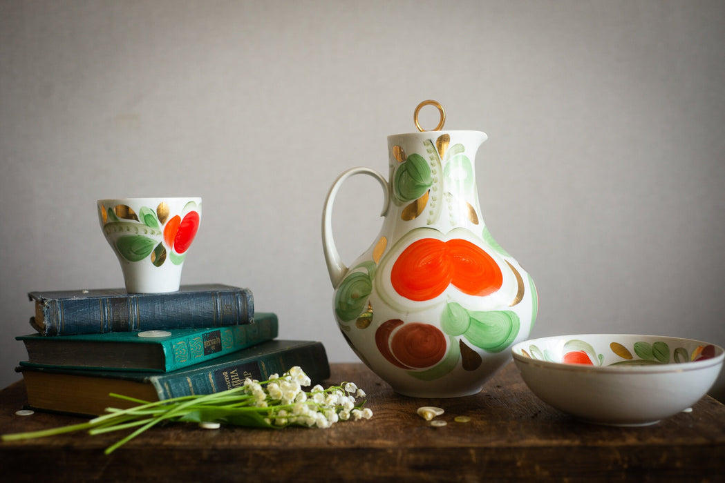 Vintage Porcelain Breakfast Set with Hand Painted Flowers, Rustic Tea Serving Trio