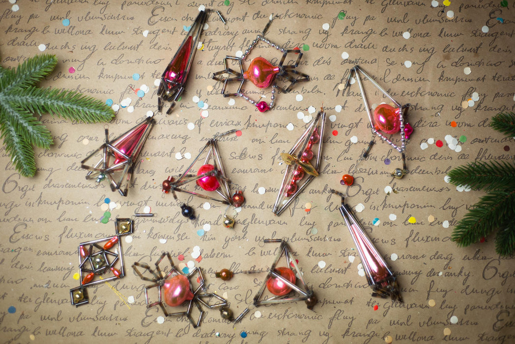Vintage Geometric Glass Ornaments – Set of 4