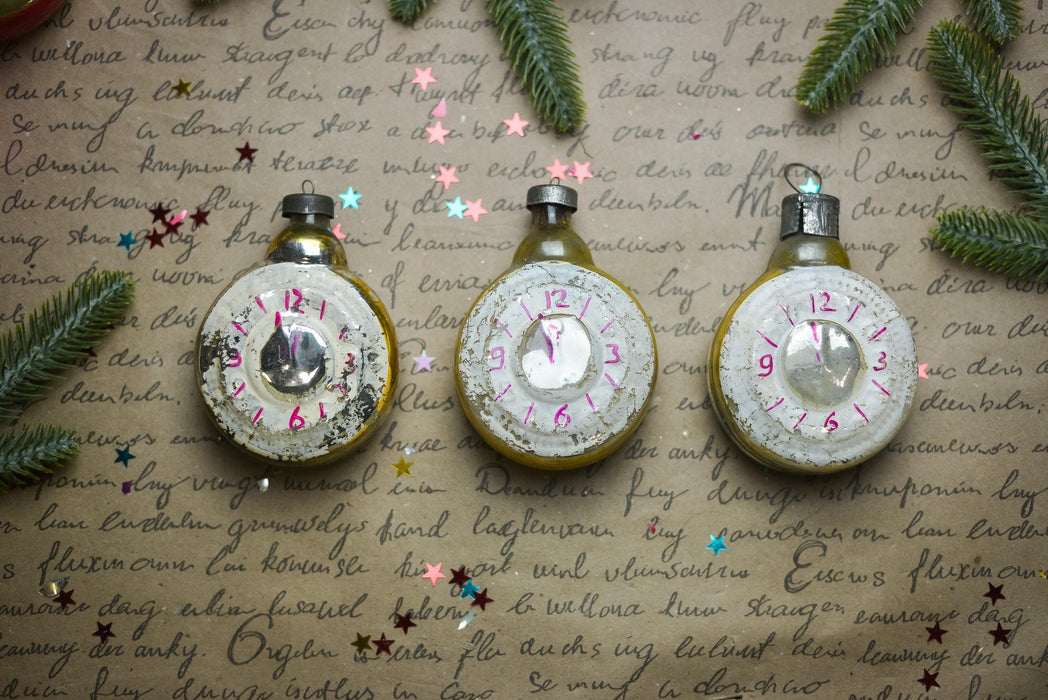 Vintage Clock Glass Christmas Ornament, Retro Holiday