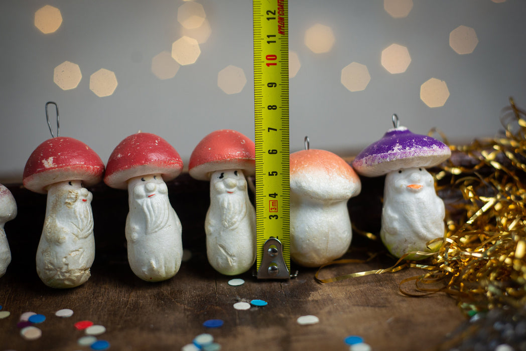 Vintage Mushroom Christmas Ornaments, Woodland Glass Tree