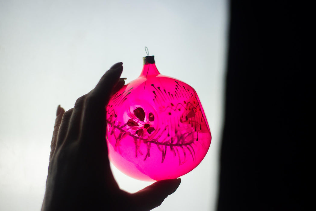 Vintage Transparent Glass Christmas Ornaments, Large Indent Baubles Set