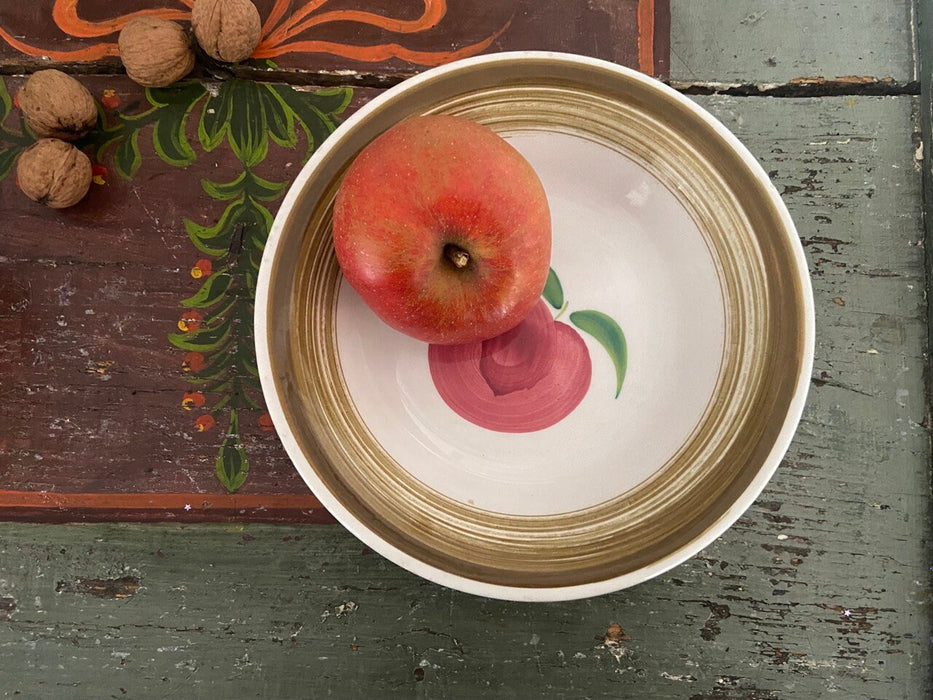 Rustic Ceramic Plate Featuring Hand Painted Apple Folk Art Pottery Decor