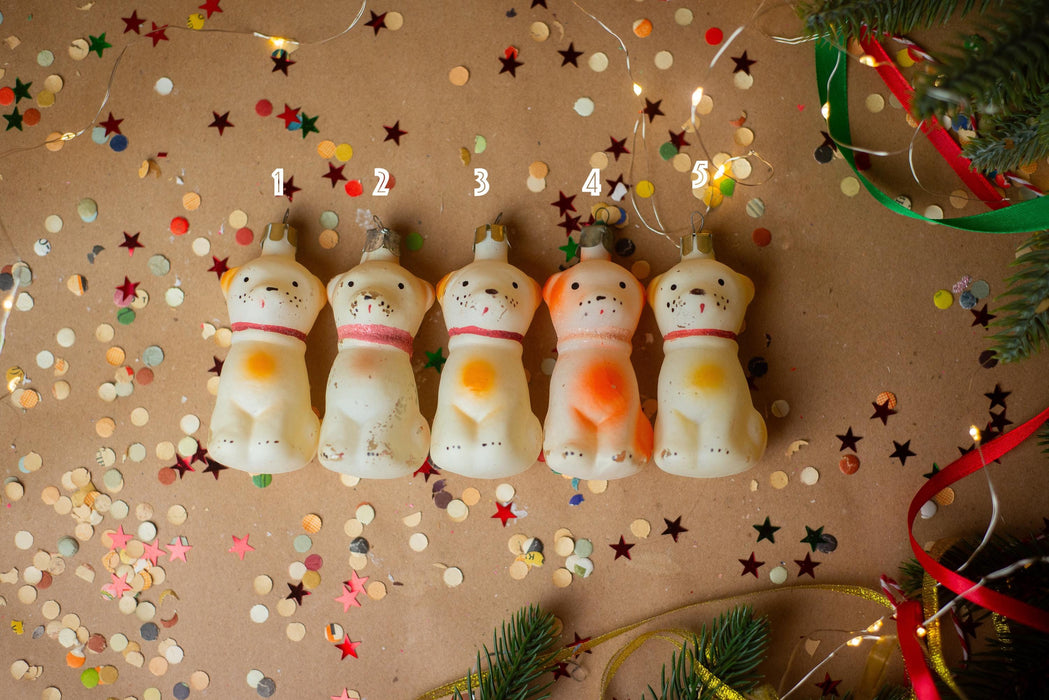Vintage Hand-Painted Glass Dog Christmas Ornament