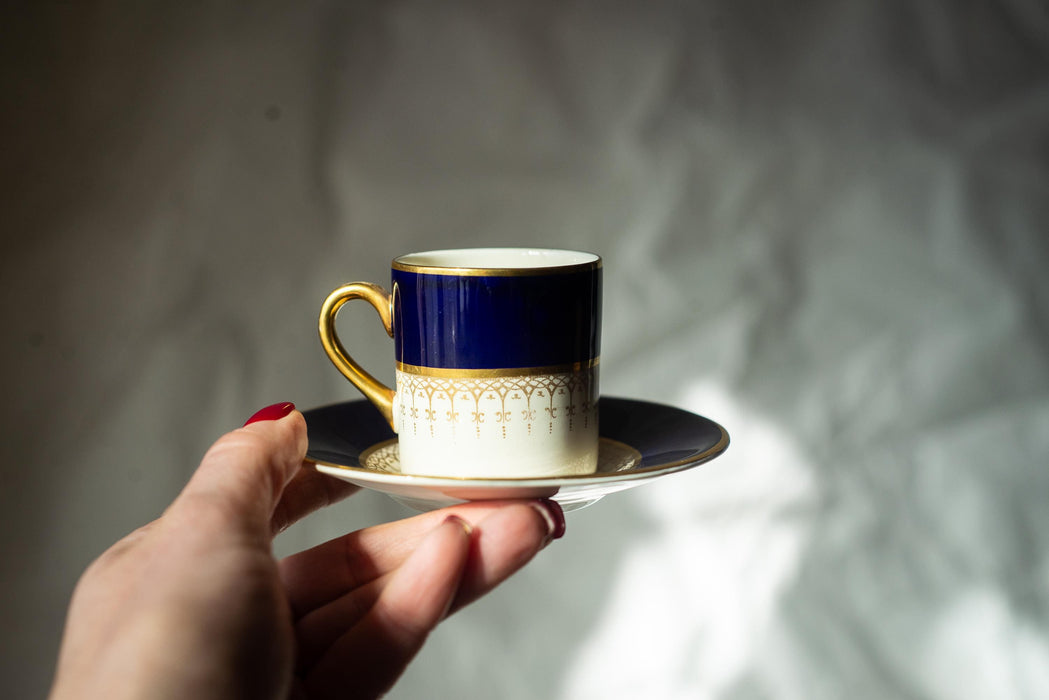 Vintage Bone China Coffee Cup & Saucer, 1960s European Gold Rim Tea Set