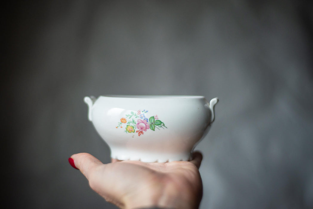 Vintage Porcelain Gravy Boat, White Sauce Dish, Floral Design Tableware