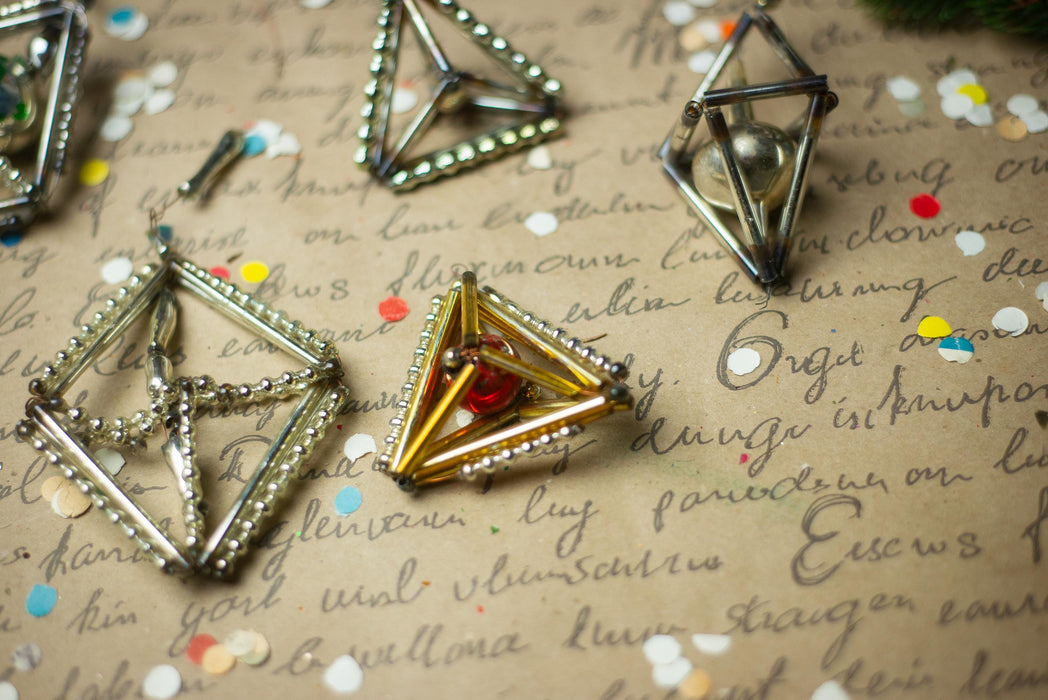 Vintage Geometric Glass Ornaments – Set of 6