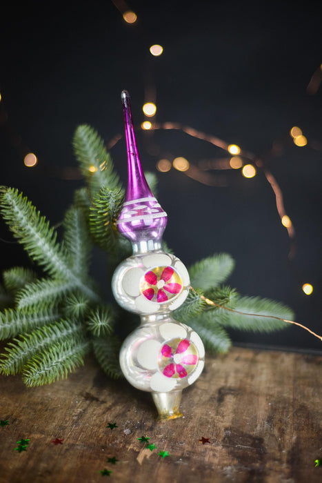 Vintage Pink & Gold Indent Glass Tree Topper – 1960s