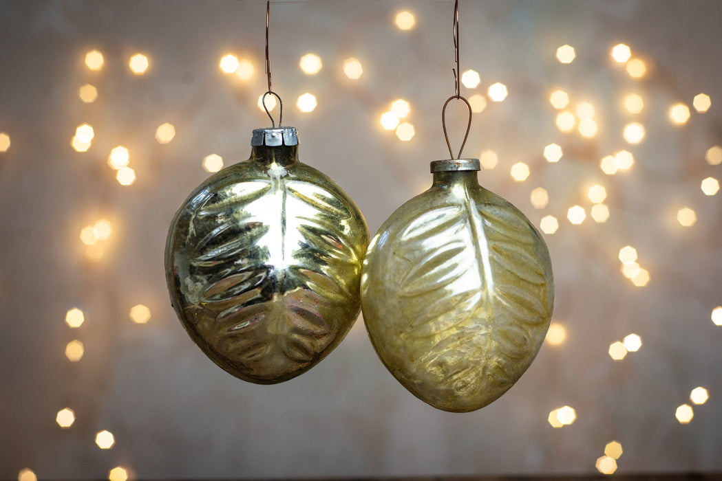 Large Vintage Glass Leaf Ornaments, Retro European