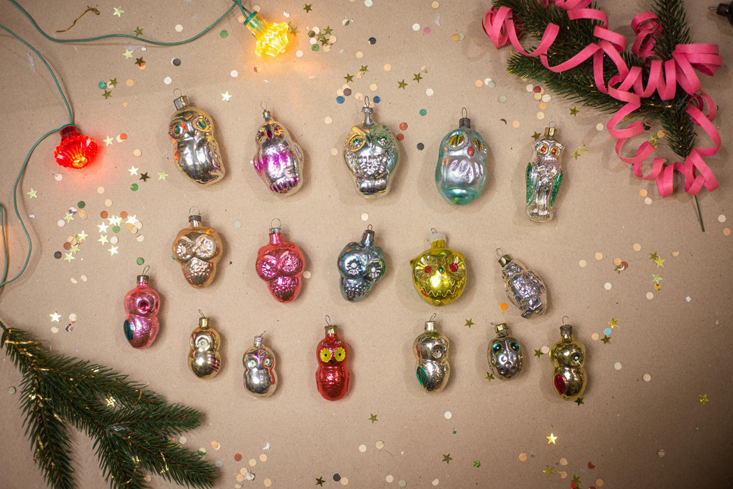 Vintage Glass Owl Christmas Ornaments, Xmas Tree Hanging