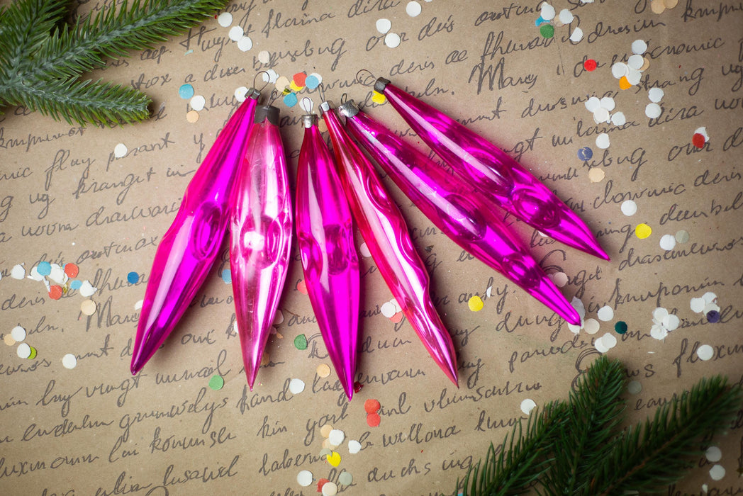 Vintage Pink Reflector Icicles – Set of 6