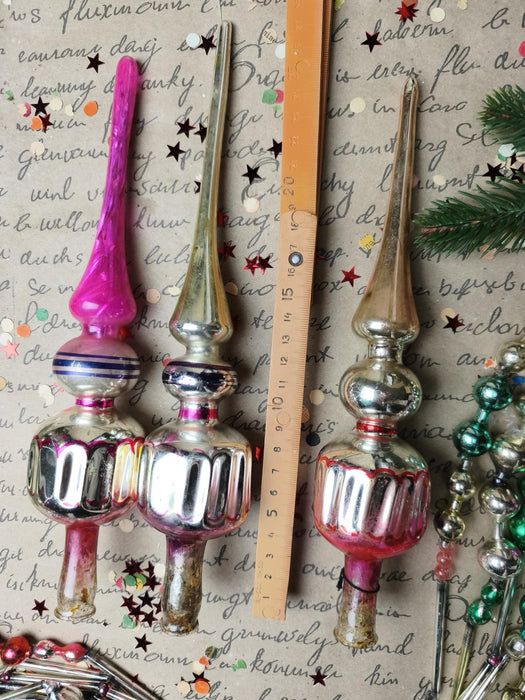 Vintage Silver & Pink Glass Finial Tree Toppers – 1960s