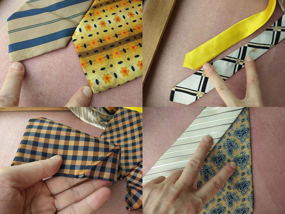 Vintage Silk Neckties Collection, 1980s Retro Paisley Striped Plaid Wedding Ties