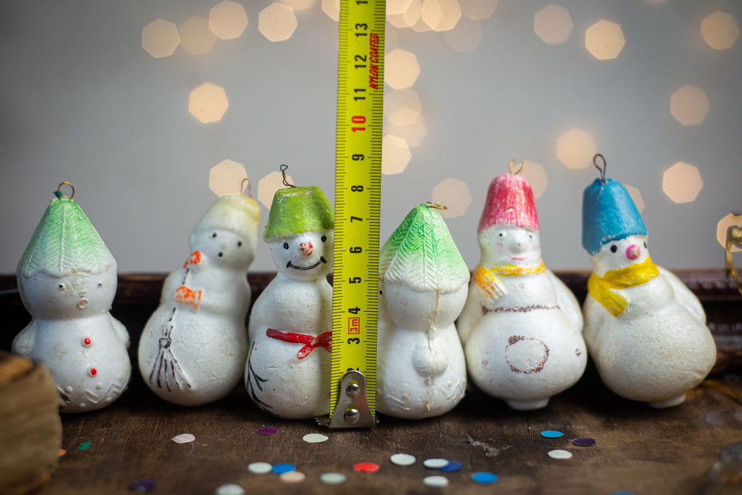 1960s Foam Plastic Snowman Ornaments, Soviet Retro