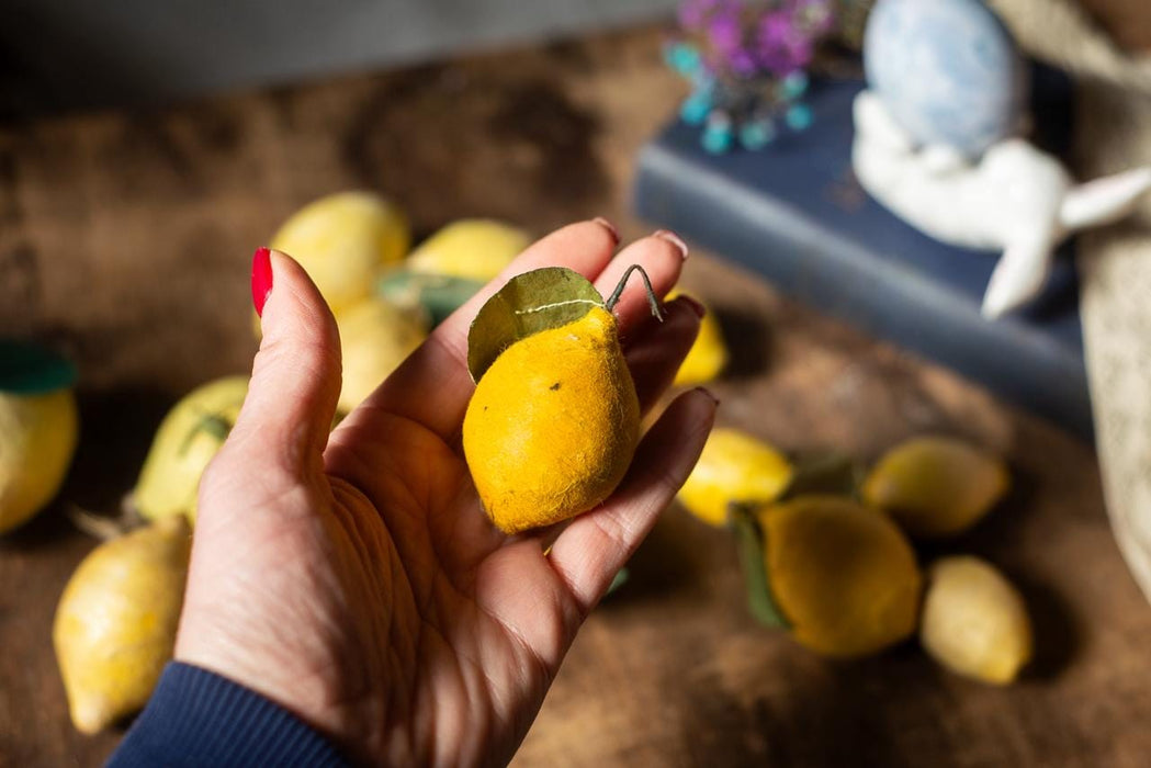 Spun Cotton Lemon Ornaments', Vintage Paper Mache Lemon Ornaments
