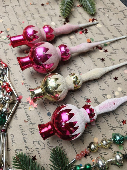 Vintage Pink & White Frosted Glass Tree Topper – 1970s