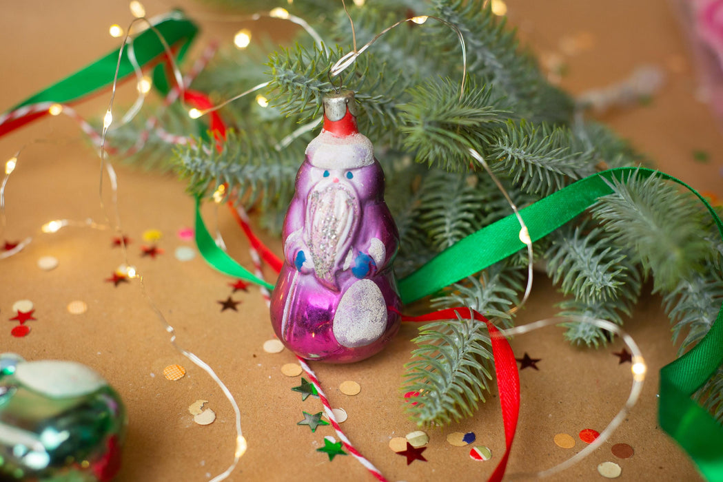 Vintage Santa Glass Christmas Ornament, Rustic Xmas Tree