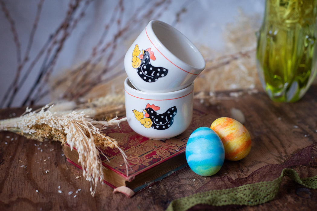 Vintage Ceramic Chicken Cups – Hand Painted Italian Ceramic Cups | Easter Tableware Set